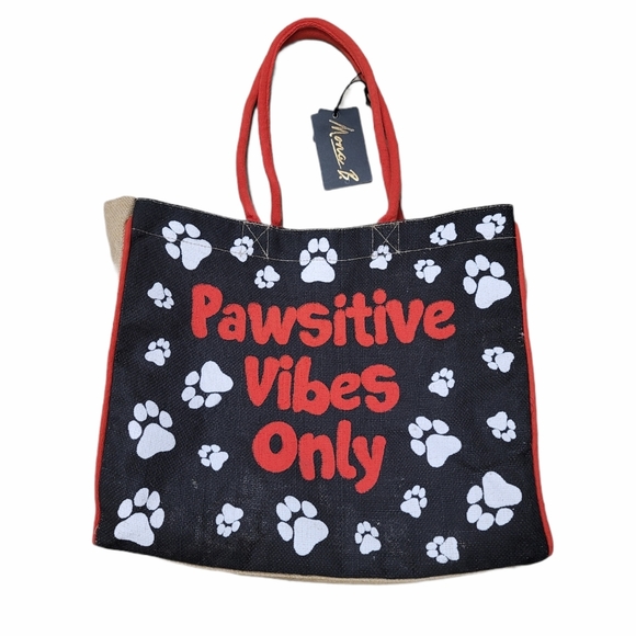 Mona B Handbags - Mona B Pawsitive Vibes Only Jute Tote
